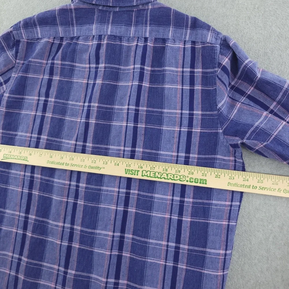 Banana Republic Shirt Mens L Blue Plaid Long Sleeve Linen Blend Slim Fit Casual